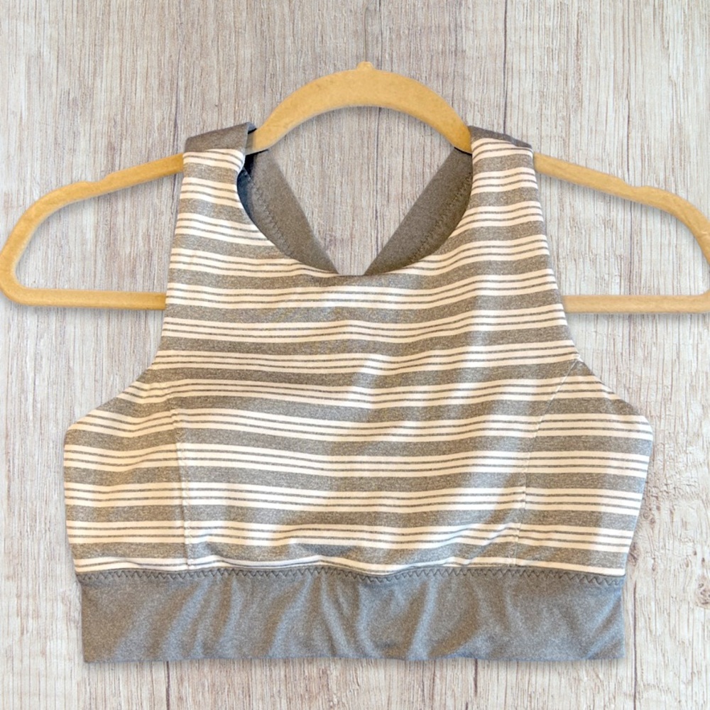 Athleta Gray Stripe Sports Bra